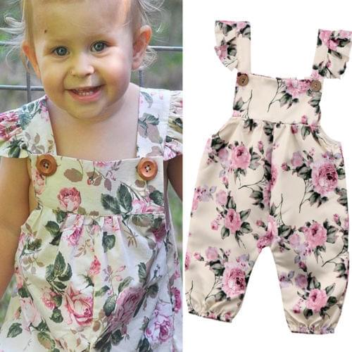 Newborn Toddler Baby Girls Flower Strap Ruffles Romper Jumpsuit Playsuit Children Outfit Clothes