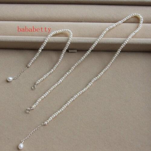 Natural White Irregular 5-6MM Freshwater Cultured Pearl Necklace18" Bracelet 7.5" Tibetan Silver CLASP