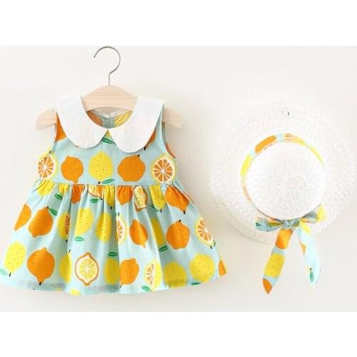 Baby Girl Dress 2021 New Summer Dress Girl Solid Color Flower Lemon Skirt + Hat Two-Piece Suit Baby Flower Girl Wedding Dresses