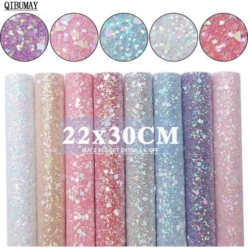 QIBUMAY A4 size Chunky Glitter Fabric Thick Shiny Synthetic Leather Sheets DIY Earring Hair Bow Accessories DIY Party Decroation