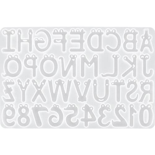 R58E Cartoon Smile Face Alphabet Crystal Epoxy Resin Mold English Letters Number Pendant Casting Silicone Mould DIY Crafts Tools