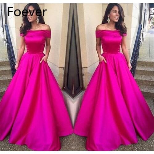 Robe Arabe Fushia A Line Arabic Style Evening Dresses Off The Shoulder Prom Dress Short Sleeve Floor Length African Prom Dresses
