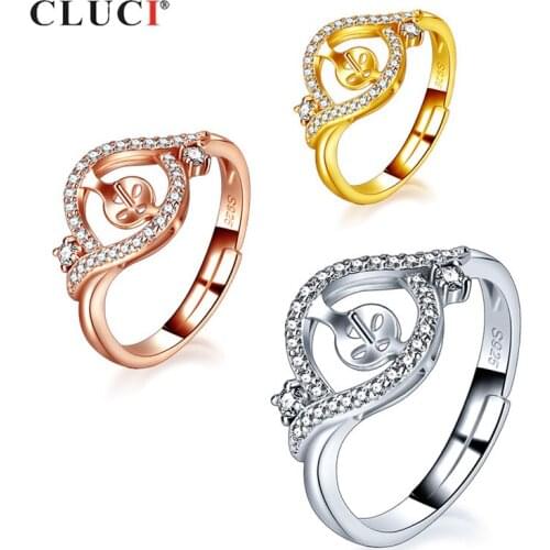 CLUCI 925 Sterling Silver Women Ring for Anniversary Jewelry Adjustable Pearl Ring Mounting Silver 925 Zircon Eye Rings SR2249SB