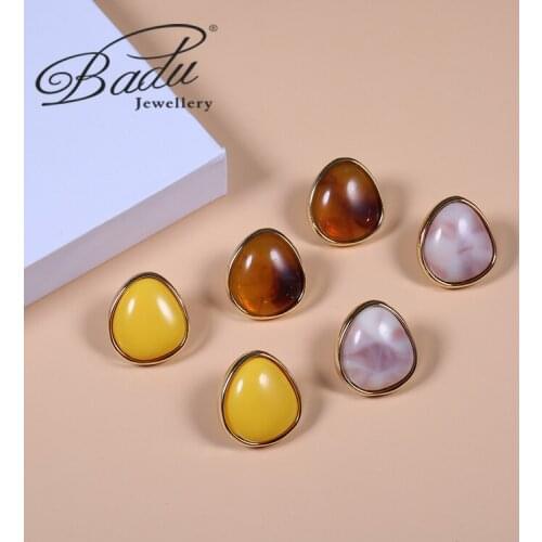 Badu Korean Button Stud Earrings Acrylic Earrings Night Classic Gift Retro Temperament Jewelry Clothing Accessories
