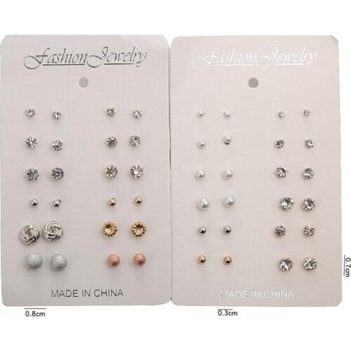 12pairs Crystal Simulated Pearl Earrings Sets For Women Round Ear Stud Earrings Wedding Jewelry Box Earrings