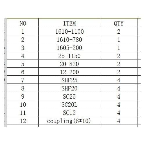 SFU1610 SFU1605 25mm 20mm 12mm linear shaft SHF25 SHF20 SC25UU SC20LUU SC12UU coupling 8*10mm
