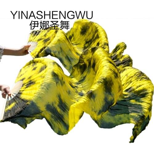 Belly Dance Fan Bamboo Ribs Natural Silk Stage Performance Props Dye Fans Women Belly Dance Silk Fan Color mixing