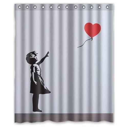 Balloon Girl Design of Waterproof Bathroom Fabric Shower Curtain with 12hooks