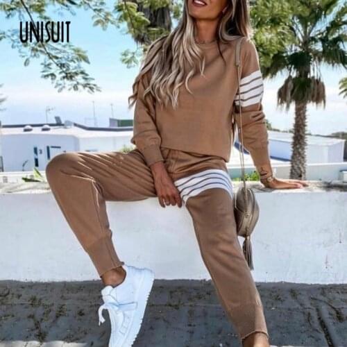 2021 Women Long Sleeve Sets Autumn O Neck Solid Pullover Top Pocket Casual Loose Long Pants Jogger Sportswear Two Piece Outfits