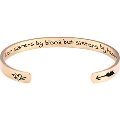 Fashion C Shape Lettering No Sisters By Blood But Sisters By Heart Word Bracelet Stainless Steel Magnetic Women Bracelet Gift