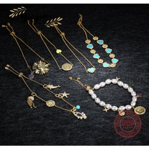 New Cute Women Zircon 925 Silver Pearl Smiley Face Love Sun Flower Adjustable Bracelet Fashion Monaco Exquisite Jewelry Gift