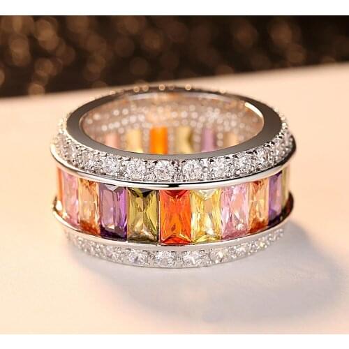 Colorful Zircon Ring Female AAA CZ Statement Multicolor Ring For Women Lovers Engagement Jewelry Birthday Gift