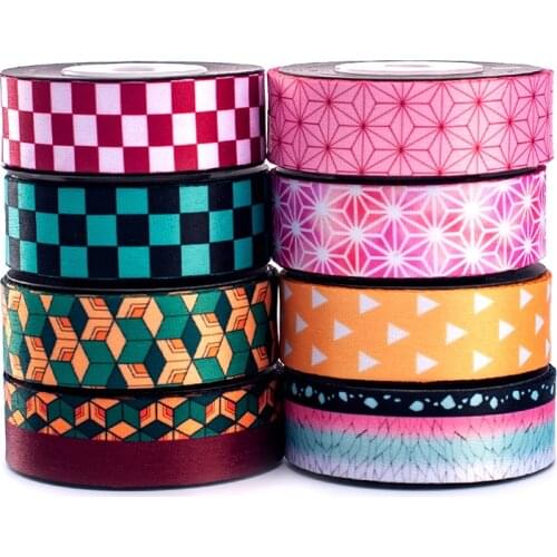 20mm/25mm 50 Yards Heat Transfer Japan Ghost Printed Grosgrain Ribbon for DIY Phone Lanyard