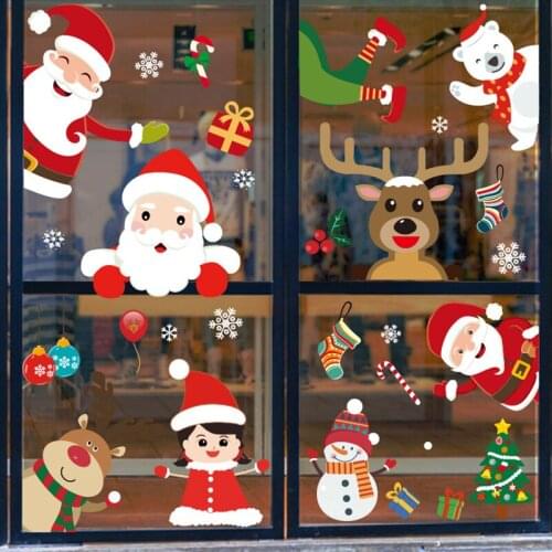 2020 Christmas Window Stickers Merry Christmas Decorations for Home Wall Glass Stickers New Year Home Decals Window Stickers