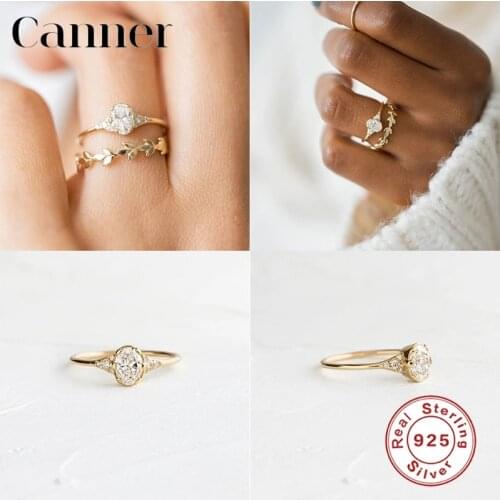 Canner 925 Sterling Silver Finger Rings For Women Geometric Oval Zircon Diamond Engagement Ring Wedding Jewelry Bague anillos W4