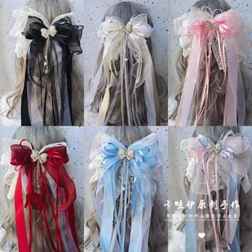Japanese Lolita Princess Fan Big Lace Bow Barrettes Lolita Gorgeous Flower Wedding Bride Mori Girl Side Clip