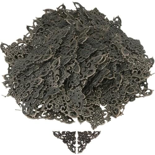 BQLZR 46x46MM Bronze Furniture Decorative Edge Cover Hollow Vintage Decor Box Corner Protector Pack of 200