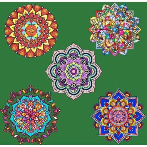 Colorful Mandala Flowers Iron On Transfers Stripes Thermo Stickers On Clothes Heat Transfer Ironing Stickers On T-shirt Applique