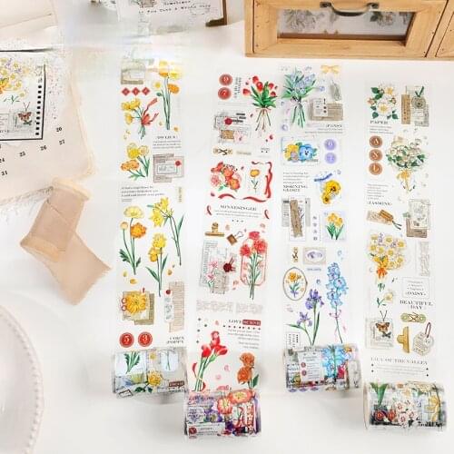 Wide 6.5cm Flower blessing series Masking Washi Tape Decorative Crystal ink Adhesive Tape Decora Diy Scrapbooking Sticker Label