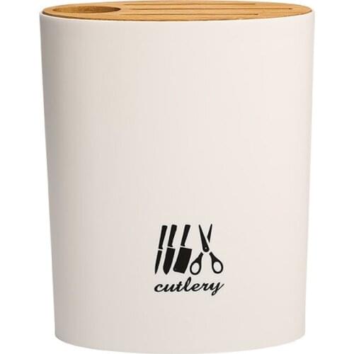 Utensil Block Holder Scissors Rack Bamboo Wooden Chapstick Holder Organizer for Kitchen White