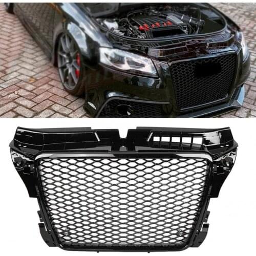 For RS3 Style Front Sport Hex Mesh Honeycomb Hood Grill Gloss Black for Audi A3/S3 8P 2009 2010 2011 2012 2013