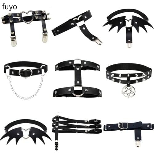 Women Sexy PU Leather Bondage Lingerie Gothic Leg Harness Elastic Suspender Punk Strap Leg Ring Thigh Garter Belts Girl