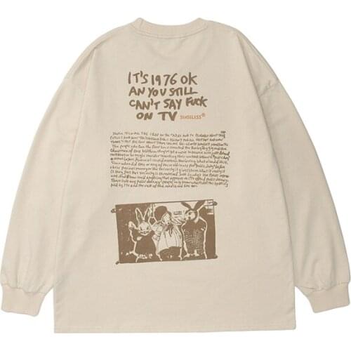 Simple Cartoon Print Japan Style Streetwear Men And Women Loose t-Shirt Long Sleeve Trendy Minimalist Neutral Jumper Tops Tees