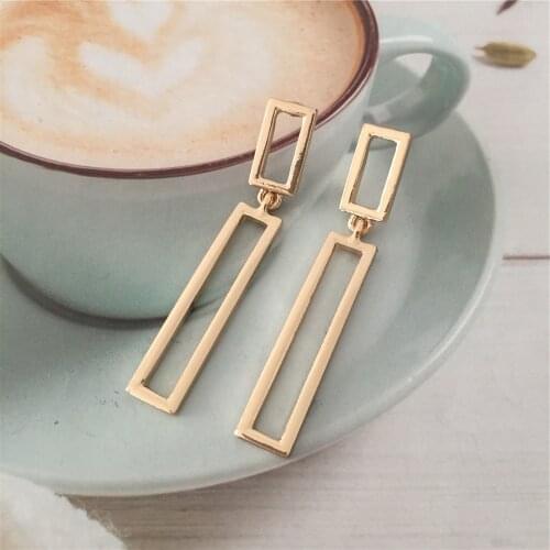 Geometric Gold Color Plating Long Square Linked Drop Earrings For Women Girl Elegant Vintage Office Lady Decoration Jewelry