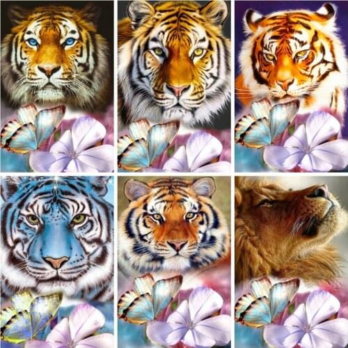 Huacan Diamond Mosaic Set For Embroidery Cross Tiger 5D DIY Diamond Painting Butterfly Animals Beaded Pictures Home Decor