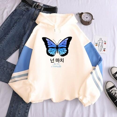 Korean Album LOONA Butterfly Hoodies Sweatshirt Kawaii Blue Gradient Graphic Women Fans Kpop Clothes Fashion Patchwork Hoodies
