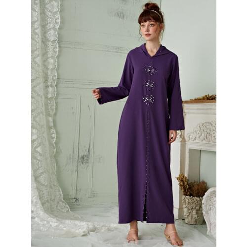 Caftan Marocaind Rhinestone Muslim Dress Women Abaya Dubai Arab Hooded Long Robe Jellaba Femme Musulmane Ramadan Islamic Clothes