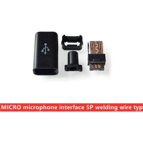 Smart phone Mike USB plug male head MICRO Mike interface 5P welding wire type DIY 4-piece set