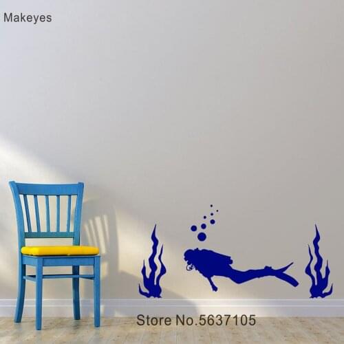 Makeyes Scuba Diver Wall Stickers Home Livingroom Wall Decals Sports Decoration Vinyl Design Diving Scuba Wallpaper Murals Q182