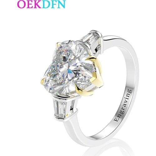OEKDFN Classic Heart 100% S925 Sterling Silver Rings For Women Luxury White Red Pink Purple Gemstone Zircon Wedding Jewelry Ring
