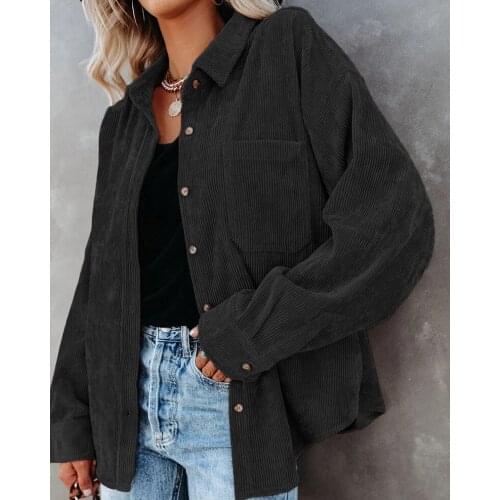 Autumn and Winter 2021 New Ladies Corduroy Shirt Women Loose Solid Color Shirt Lapel Versatile Casual Long-Sleeved Shirt Jacket