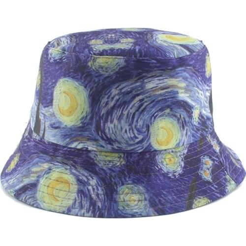 2020 New Fashion Starry Night Painting Fisherman Hat Harajuku Reversible Bucket Hats For Women Men Hip Hop Bob Gorro Fishing Cap