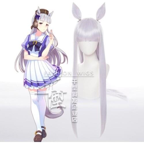 Anime Uma Musume Pretty Derby Cosplay Wig Gold Ship Cosplay Wig Women Headwear Grey Synthetic Hair Heat Resistant