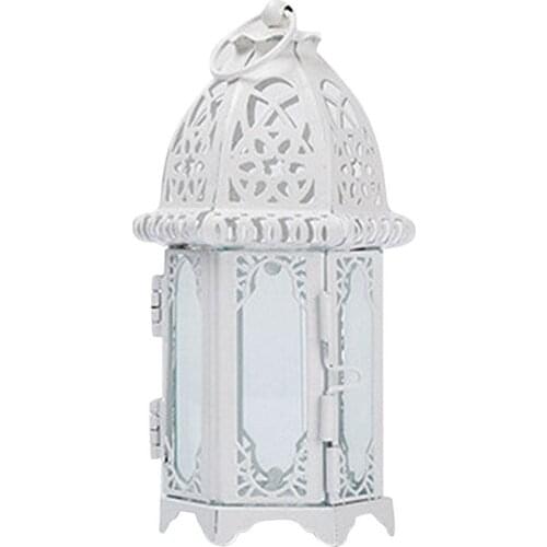 Moroccan Metal Candle Holder Vintage Iron Glass Candlestick Home Coffee Shop Deco Iron Hanging Candle Lantern Wedding Home Decor