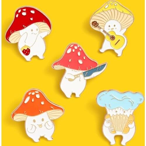 Prajna Cartoon Cute Mushroom Enamel Pin Custom Funny Guitar Accordion Brooches Bag Lapel Pin Badge Jewelry Gift for Kids Friends