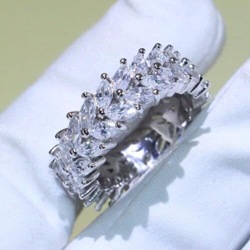 Drop Shipping Professional Luxury Jewelry Stack 925 Sterling Silver Fill Marquise Full White 5A Cubic Zirconia Wedding Band Ring