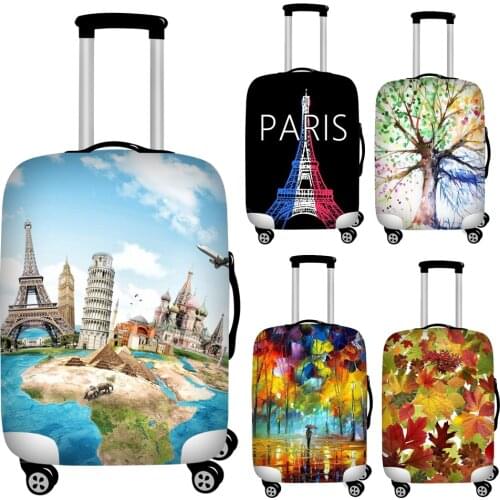Twoheartsgirl Stretch Paris Print Travel Luggage Covers Waterproof Suitcase Cover for 18''-32'' Trunk Case Travel Accessories