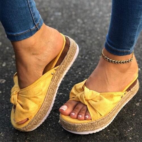 Women Platform Open Toe Sandals Vintage Suede Comfort Footwear Outdoor Summer Bow casual sandals