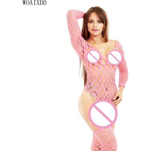 Sexy Lingerie For Women Hollow Out Fishnet Babydoll Hot Mesh Long Sleeve Top Erotic Pajamas Underwear Porno See Through Costumes