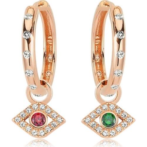 Valori Jewels Evil Eye, Zirconia Red And Green Gemstone, Rose Gold Plated, Sterling Silver Small Stylish Hoop Charm Earrings