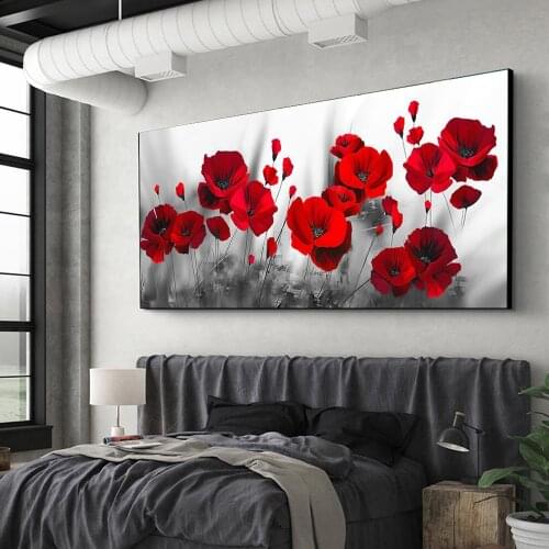 Modern Style Nordic Nature Landscape Red Flowers Canvas Painting Posters And Prints Wall Pictures For Room Home Cuadros Decor