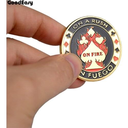 Poker Card Guard Protector Metal Token Coin with Plastic Cover Metal Poker Chip set Texas ON FIRE Dealer Button