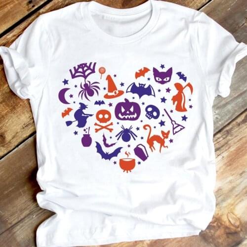Women Halloween 2021 Fashion Lady Autumn Fall Thanksgiving Clothing Cartoon Print Graphic T-shirt Tshirt Female Tee Top