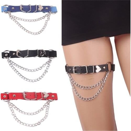 2021 Trendy Heart Leather Leg Loop Elastic Band Adjustable Body Jewelry Female Metal Chain Tassel Leg Chains Women Garter Belt