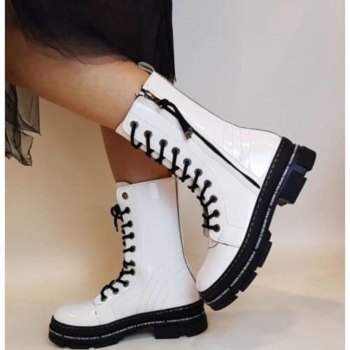 Ankle Boots Leather Women Short Ankle Boots White Black Ladies Shoes Fashion Autumn Winter Boots Platform Female 2020 2021 Designer Thigh Goth Fashion