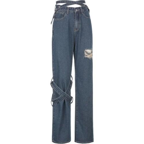 Womens plus size jeans 200 kg feature holes hollow cross high waist slimming casual straight long pants fat mm